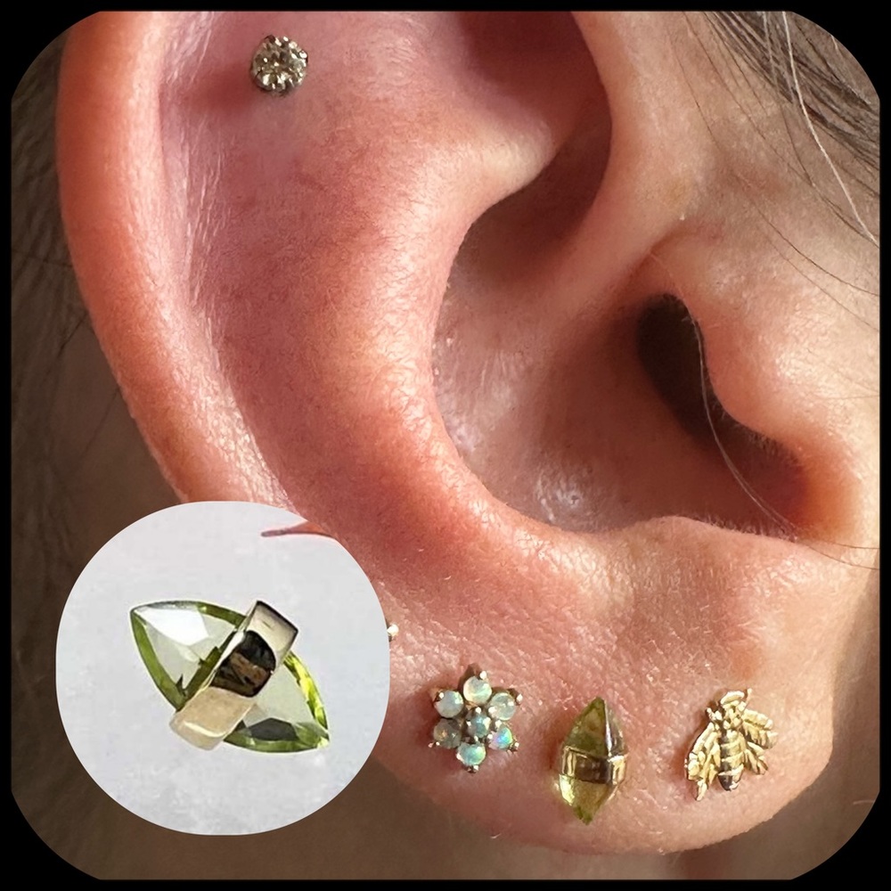 4x5mm Pupil Hall Crystalized 14k Yellow Gold Genuine Peridot Threadless End